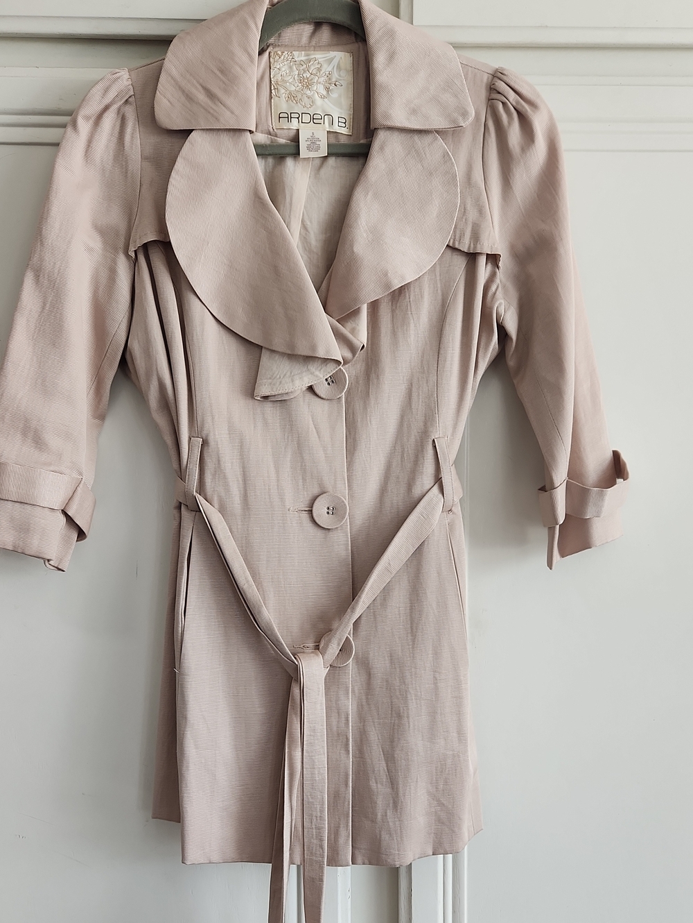 Arden B..Light Blush Pink Trench Style Coat with Waist Tie